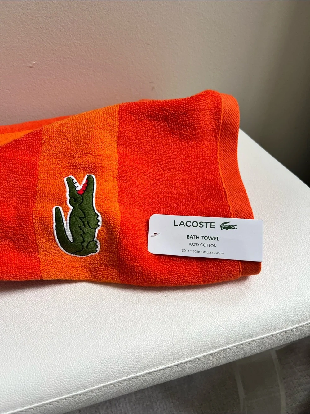 Lacoste Orange Cotton Bath Towel with Logo Band 30in X 52in NEW!!